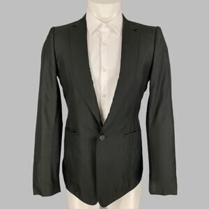 JULIUS_7 Size 38 Black Silk Notch Lapel Sport Coat